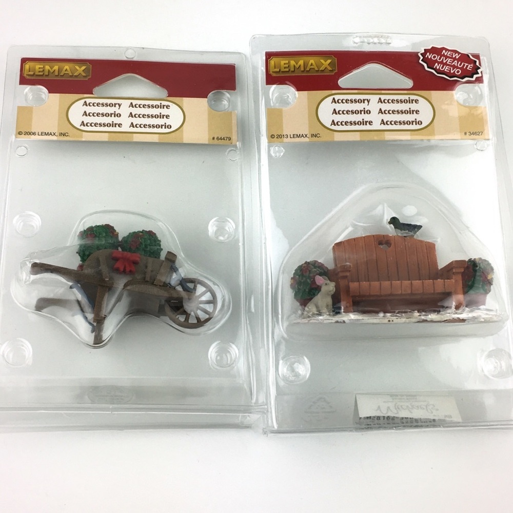 Lemax Christmas Wheelbarrow 64479 & Bench 34627
